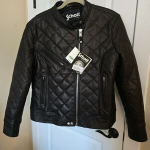 NWT Schott Quilted Black Leather Motorcycle Jacket sz 2XL